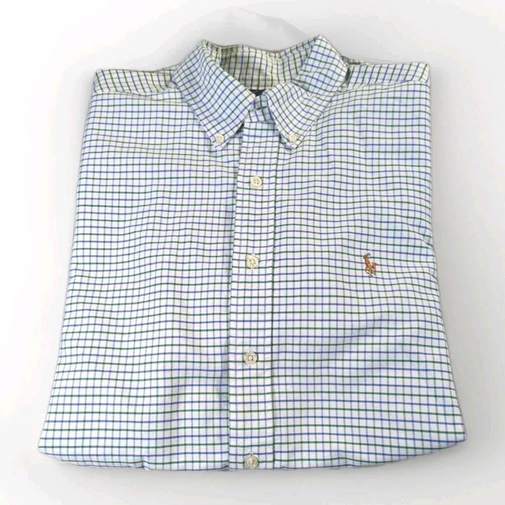 Ralph Lauren Blake Shirt Mens L Green Blue Check Plaid Button Down  100% Cotton
